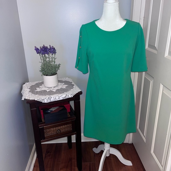 Tommy Hilfiger Green Mini Dress with Buttoned Sleeves - Picture 2 of 8